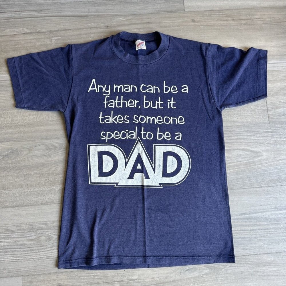 Vintage 90's Jerzees Dad T‎ Shirt Fathers Day Medium Fits Small Made In USA navy